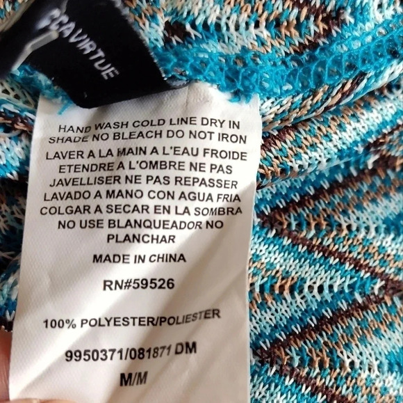 BECCA Blue Jacquard Crochet Beach Pants Size M Drawstring Wide Leg Slit - Picture 6 of 7